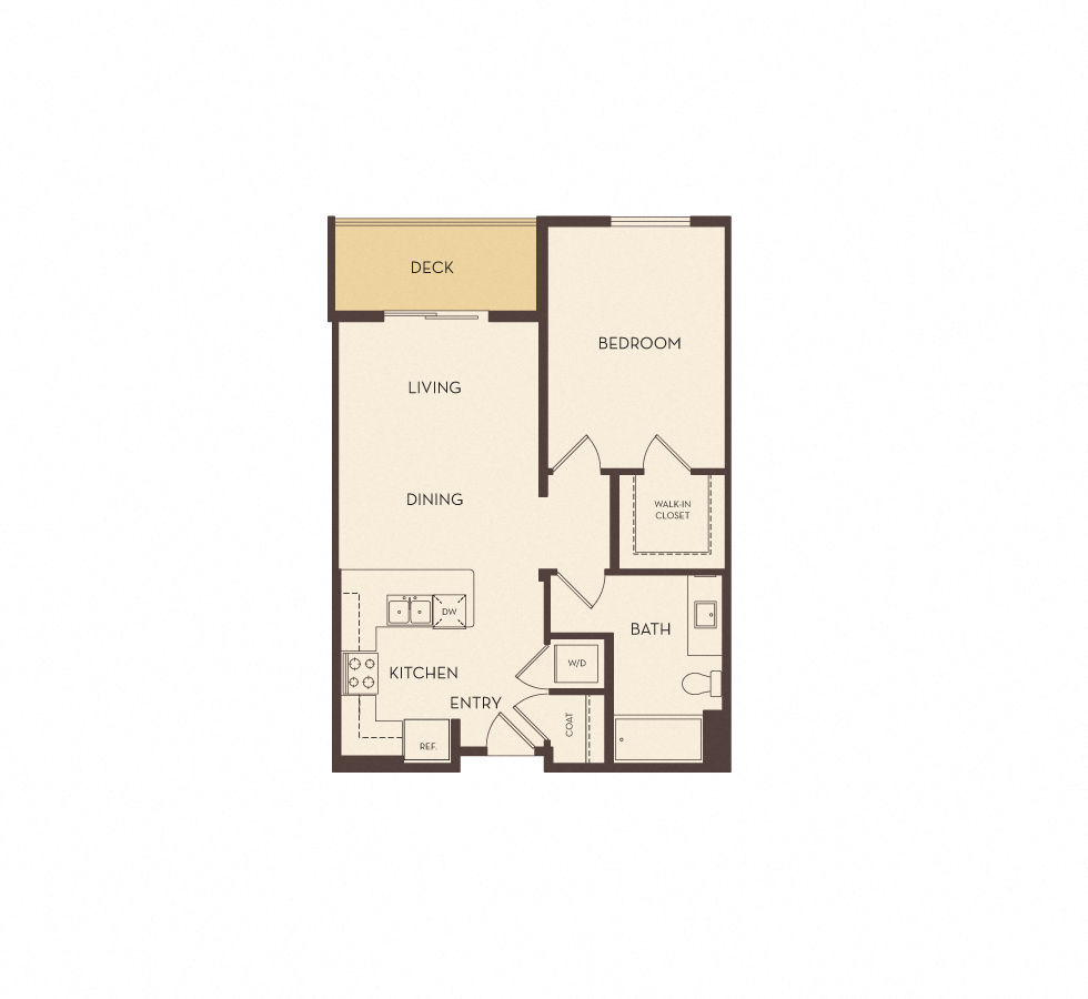 Floor plan for 1 bed, 1 bath, 749 sqft